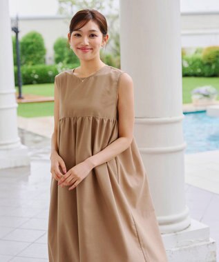 Tiaclasse 【洗える】後ろリボンギャザーワンピース ベージュ