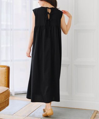 Tiaclasse 【洗える】後ろリボンギャザーワンピース ブラック