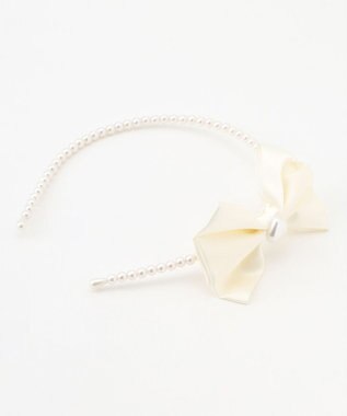 ANY KIDS サテンリボン×パール キッズ カチューシャ オフホワイト