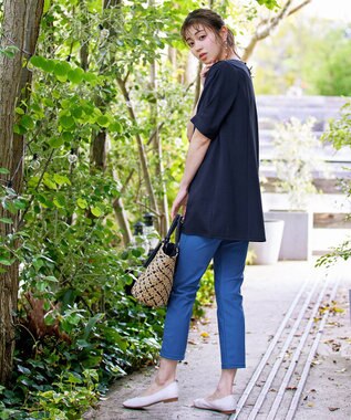 Tiaclasse 【洗える】パフスリーブチュニックブラウス ネイビー