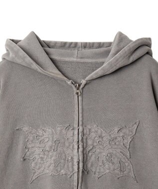 WEGO 【ユニセックス着用ITEM】ピグメントダメージアップリケZIPパーカー グレー