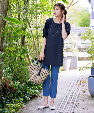 Tiaclasse 【洗える】パフスリーブチュニックブラウス ネイビー