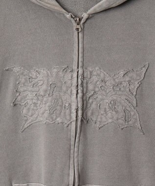 WEGO 【ユニセックス着用ITEM】ピグメントダメージアップリケZIPパーカー グレー