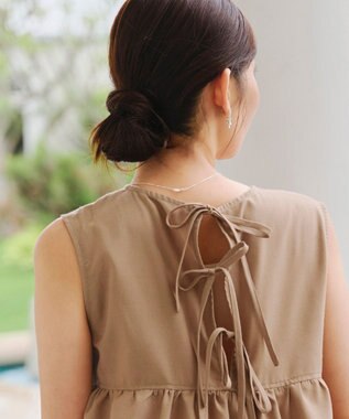 Tiaclasse 【洗える】後ろリボンギャザーワンピース ベージュ
