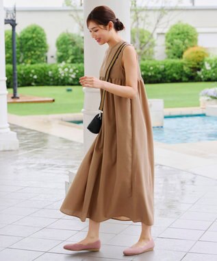 Tiaclasse 【洗える】後ろリボンギャザーワンピース ベージュ