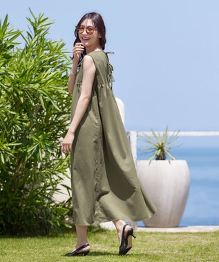 Tiaclasse 【洗える】後ろリボンギャザーワンピース カーキ