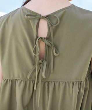Tiaclasse 【洗える】後ろリボンギャザーワンピース カーキ
