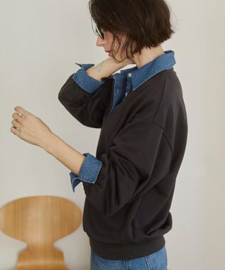 WEGO 【ANGIE VINTAGE】デニム襟スウェット ブラック中濃色