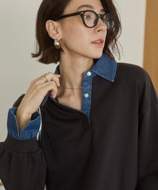 WEGO 【ANGIE VINTAGE】デニム襟スウェット ブラック中濃色