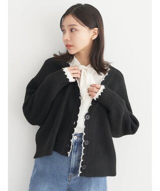 earth music&ecology スカラップニットカーディガン