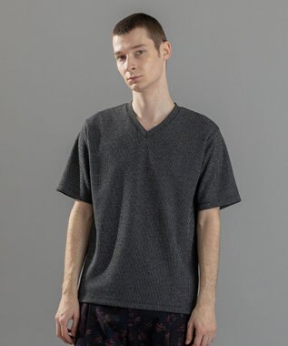 JOSEPH HOMME 新素材【清涼感】メランジクロスジャージー　Vネック半袖カットソー ブラック系