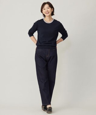 J.PRESS LADIES L 【洗える】トリムツイン ニット ネイビー系