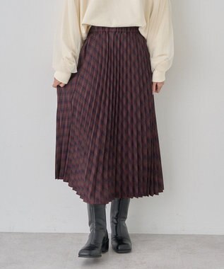 earth music&ecology すきな丈Ｔ／Ｒプリーツスカート Check Bordeaux