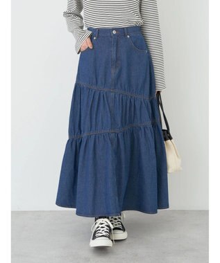 earth music&ecology デニムアシンメトリーティアードスカート Medium Indigo
