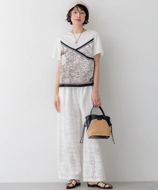 23区 L 【先行予約/見上愛さん着用】ラッセルオーナメントレース ワイド パンツ ホワイト系