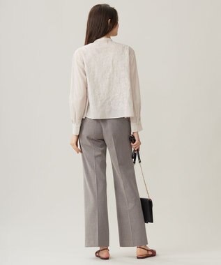 自由区 L 【洗える】シアーエンブロイダリークロップド丈 ブラウス ベージュ