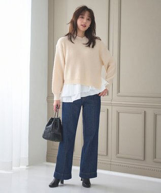 Feroux 【洗える】ラッフルレイヤード ニット アイボリー系