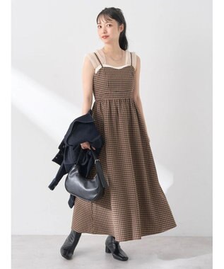 earth music&ecology ビスチェ風キャミドレ Check Brown