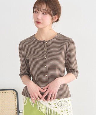 earth music&ecology ゴールドボタンボーダーカーディガン