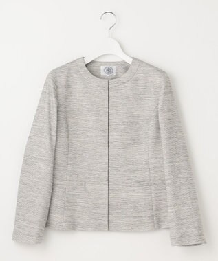 J.PRESS LADIES ライトツイードストレッチ ノーカラー ジャケット ライトグレー系1