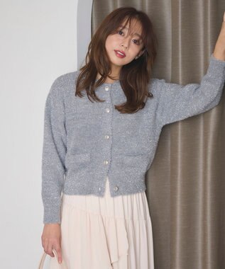 Feroux 【洗える】ラメシャギー カーディガン ライトグレー系