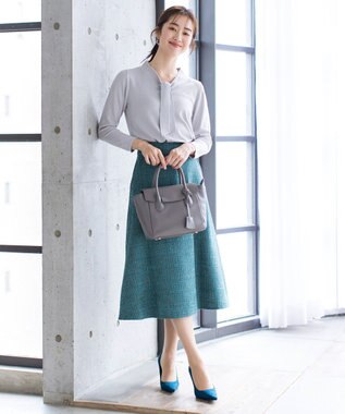 Tiaclasse 【洗える】大人華やかなツイードフレアスカート ターコイズ