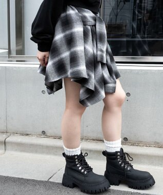 WEGO ネルシャツライクイレヘムミニスカート ブラック