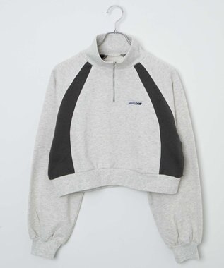 WEGO パイピング切替ショートハーフZIPスウェット 杢グレー