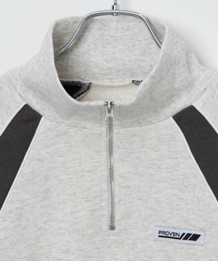 WEGO パイピング切替ショートハーフZIPスウェット 杢グレー