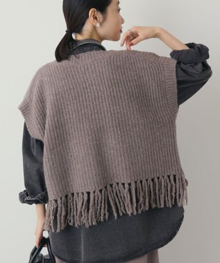 AMERICAN HOLIC 裾フリンジニットショートベスト Gray Beige