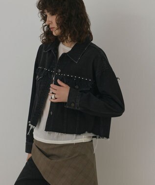 GRACE CONTINENTAL フリンジスタッズデニムジャケット ブラック