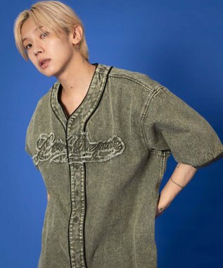 WEGO 【ユニセックス着用ITEM】ベースボールデニムグラフィックシャツ（SS） カーキ