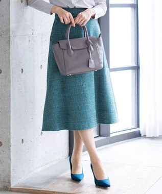 Tiaclasse 【洗える】大人華やかなツイードフレアスカート ターコイズ