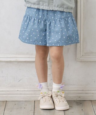 ANY KIDS 総柄フリル キュロット デニムブルー×ネコドット