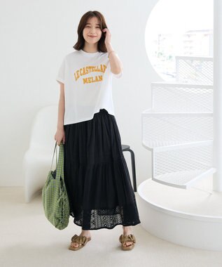 Green Parks 袖折り返しカレッジＴシャツ Off White