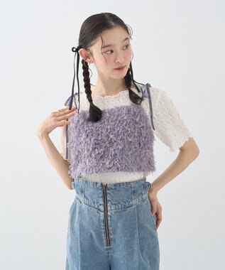 earth music&ecology 【WEB限定】ベロアリボンフェザービスチェ Charcoal Gray