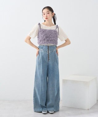 earth music&ecology 【WEB限定】ベロアリボンフェザービスチェ Charcoal Gray