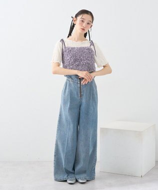 earth music&ecology 【WEB限定】ベロアリボンフェザービスチェ Charcoal Gray