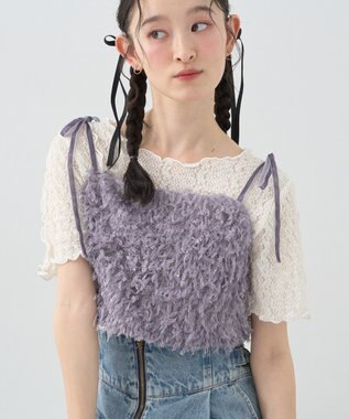 earth music&ecology 【WEB限定】ベロアリボンフェザービスチェ Charcoal Gray