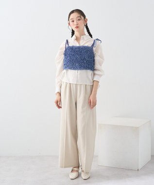 earth music&ecology 【WEB限定】ベロアリボンフェザービスチェ Blue