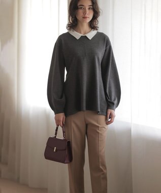 組曲 L 襟付きチュニック プルオーバー グレー系