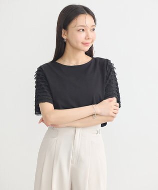 earth music&ecology フリルスリーブカットソー Black