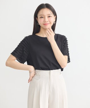 earth music&ecology フリルスリーブカットソー Black