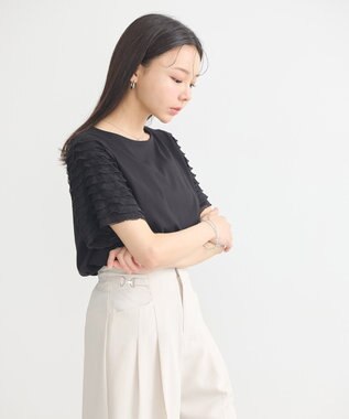 earth music&ecology フリルスリーブカットソー Black