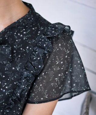 Tiaclasse 【洗える】花柄ボウタイフレアワンピース ブラック