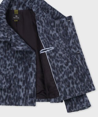 Paul Smith ウールブレンド レオパード スタンドブルゾン ブルー