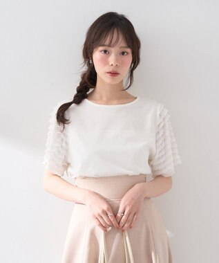 earth music&ecology フリルスリーブカットソー Ivory