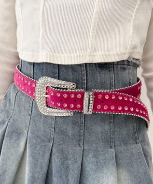 WEGO Lビジューラメシャギーベルト ピンク