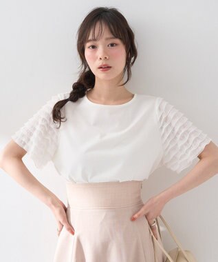 earth music&ecology フリルスリーブカットソー Ivory