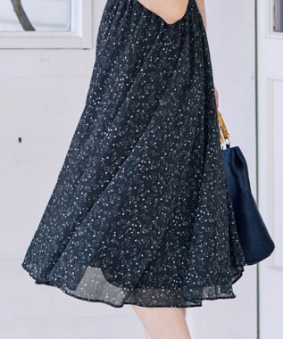 Tiaclasse 【洗える】花柄ボウタイフレアワンピース ブラック